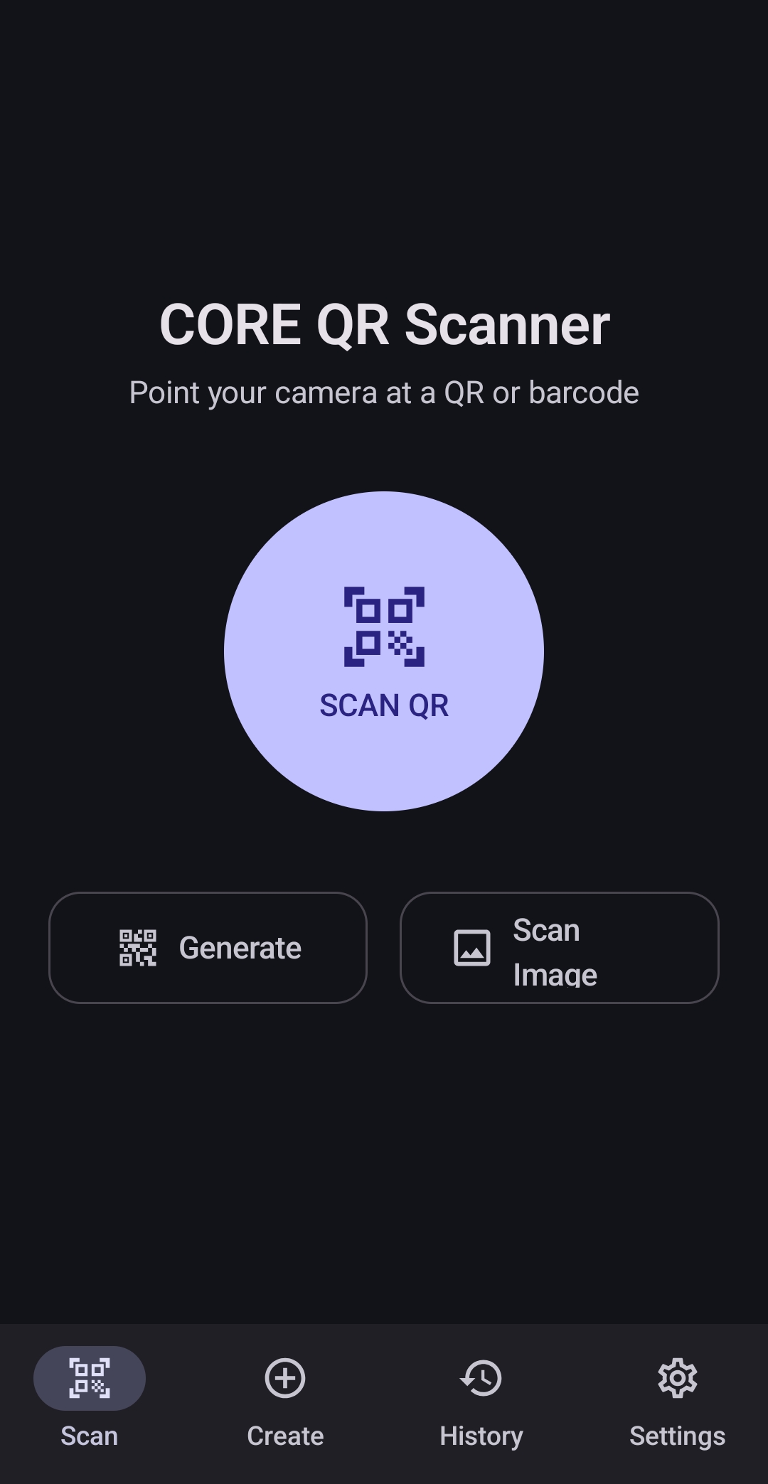 CORE QR Scanner interface