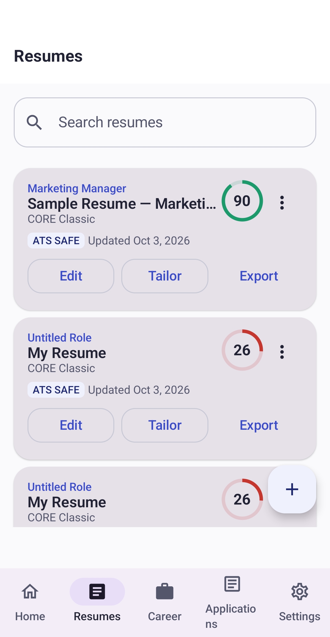 CORE Resume — Your resumes, organised