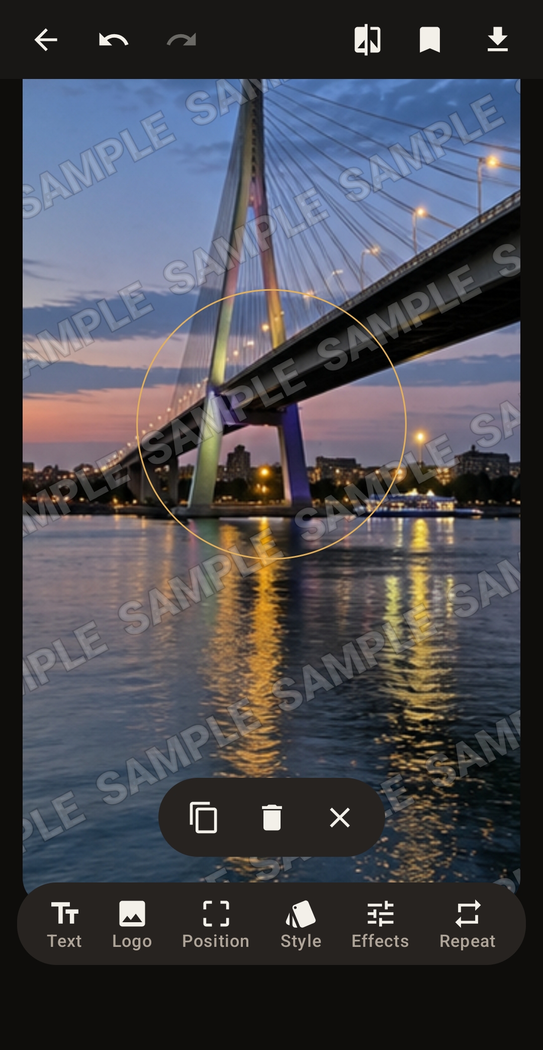 CORE Watermark text editing interface